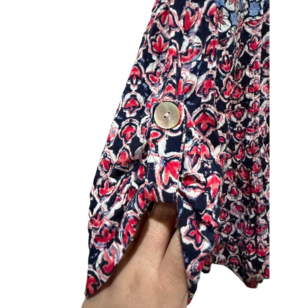 Habitat Medium Boho Indie Lagenlook Preppy Medallion Floral Button Down Shirt - Picture 2 of 5